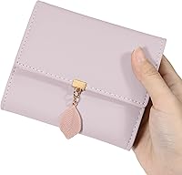 Vista 153 de UTO - Cartera pequeña RFID de piel sintética con dije de hoja, cierre de cremallera y tarjetero.