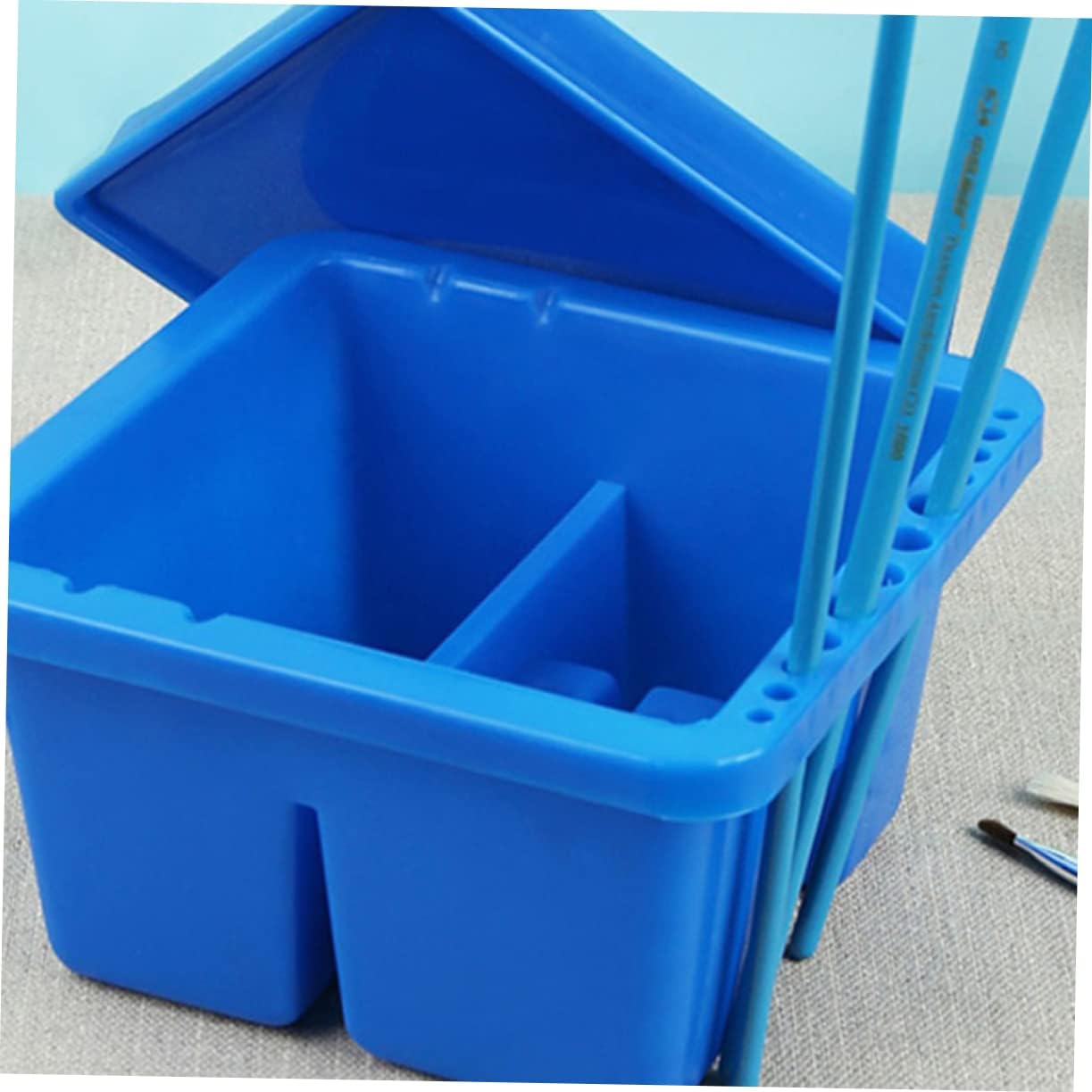 Lurrose 2pcs Blue Plastic Brush Washer Bucket Slots Multi-functional Square Paint Brush Cleaner for Students and Artists for Watercolor and Oil Painting Supplies