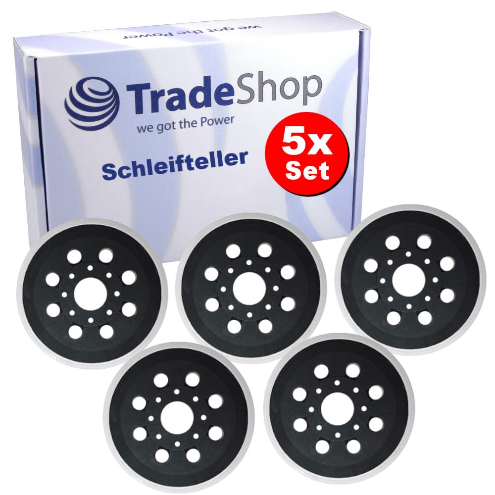 Trade-Shop - Juego de 5 placas de lija con cierre autoadherente, 125 mm de diámetro, 8 agujeros para lijadora orbital Bosch Skil