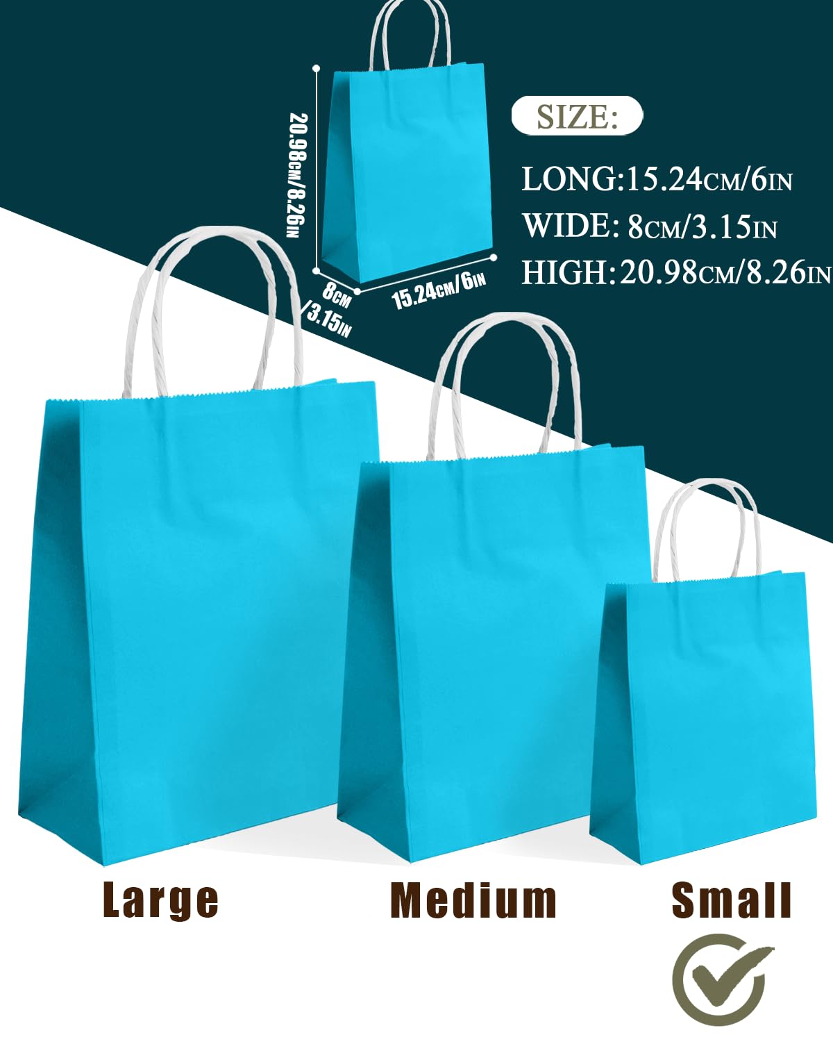 qiqee 24PCS Small Gift Bag with Handles Bulk 8.3"x6"x3" Gift Bags Lake Blue Bags Multiple Uses (Small Size)