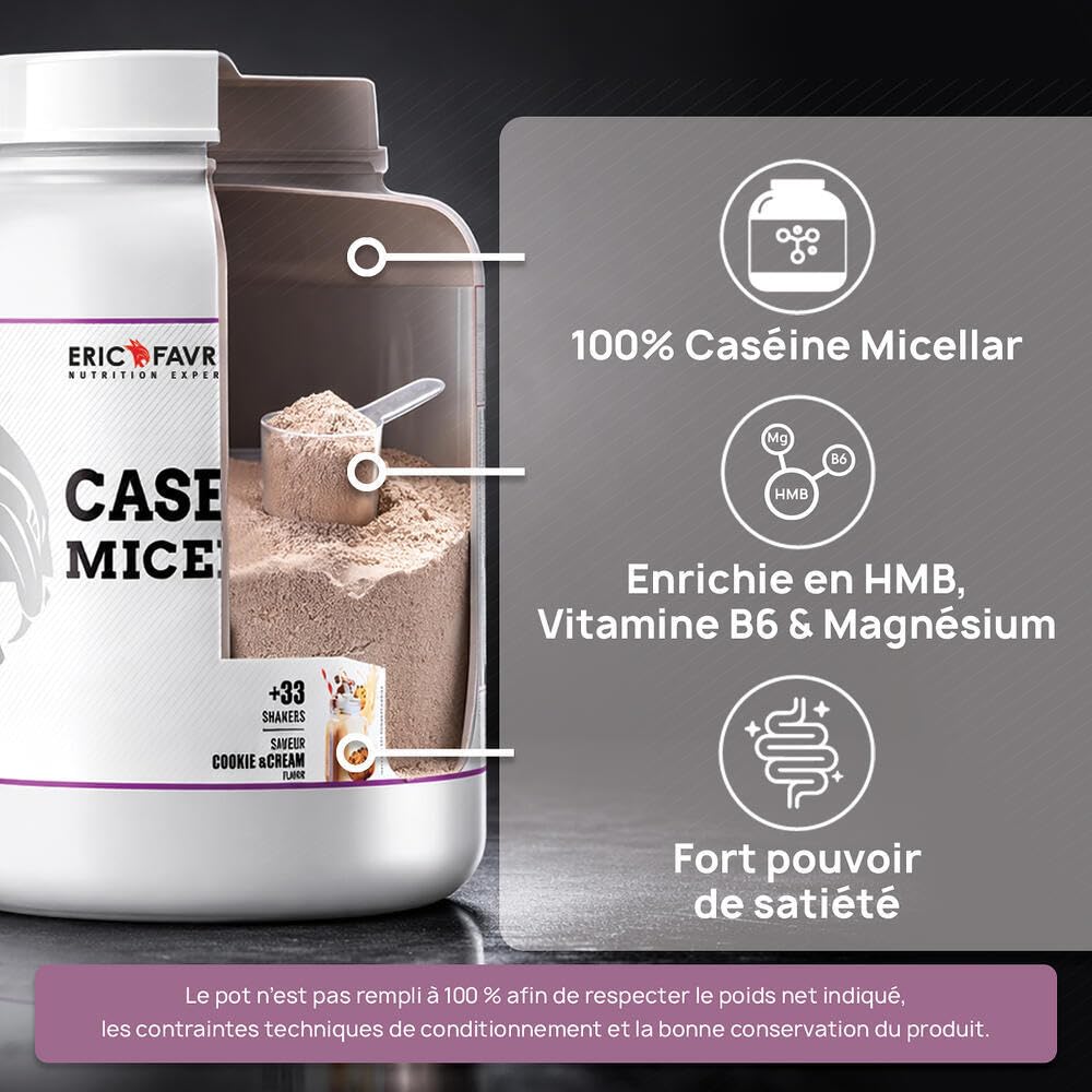 CASEIN+ NATIVE ORIGINE - Caséine Micellaire Enrichie en HMB, Vitamine B6, Magnésium - Construction Musculaire - 1kg - Saveur Chocolat - Eric Favre