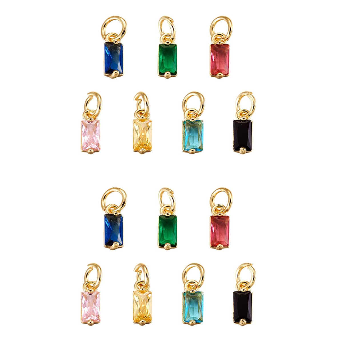14pcs Gold Plated Rectangle Charms, Real 18k Gold Plated Rectangle Crystal Charm Pendants Cubic Zirconia Charm Pendants Crystal Charm Beads Necklace Pendant Charms for Diy Jewelry Making Necklace