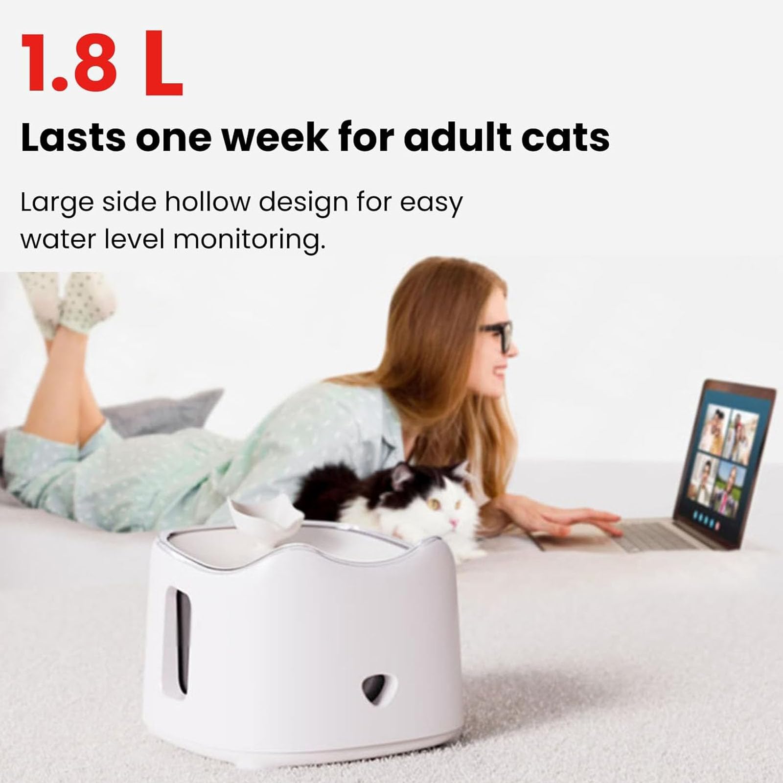 Fuente De Agua Automática para Mascotas De 1,8 L, Dispensador De Agua Autocirculante, Diseño Silencioso, Fuente De Agua para Gatos con Filtros De Repuesto, Fácil De Limpiar