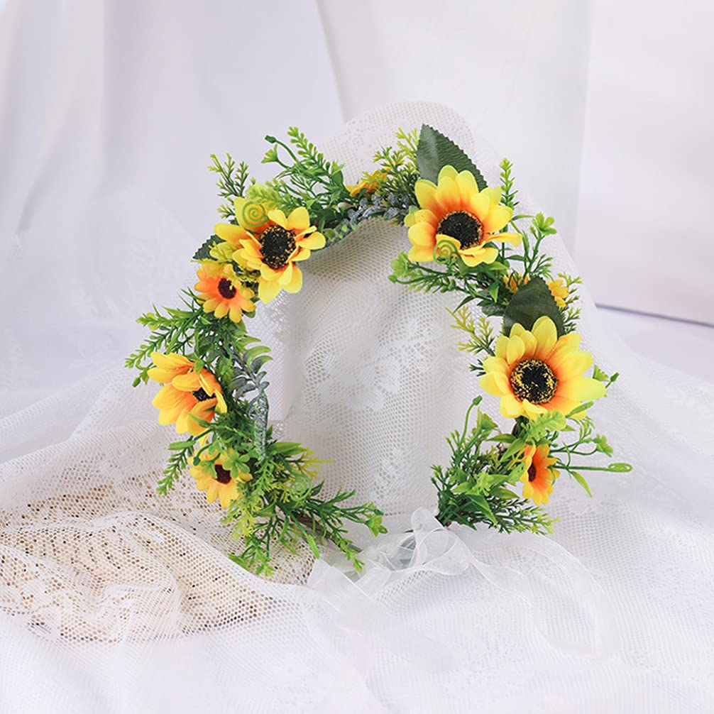 Diadema de flores con cinta de girasol, de flores, bohemia, guirnalda bohemia, halo para boda, playa nupcial