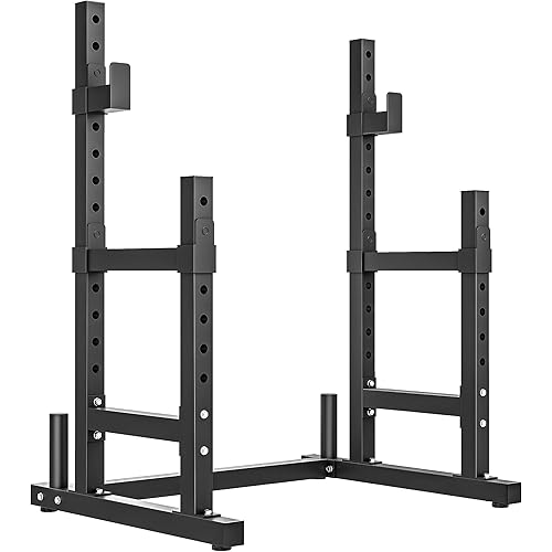 Soozier Adjustable Squat Rack, Multi-Functional Bench Press Rack, Heavy Duty Barbell Stand with Weight Plate Holders for Weight Lifting and Home Gym Strength Training, 660lbs Max Load
