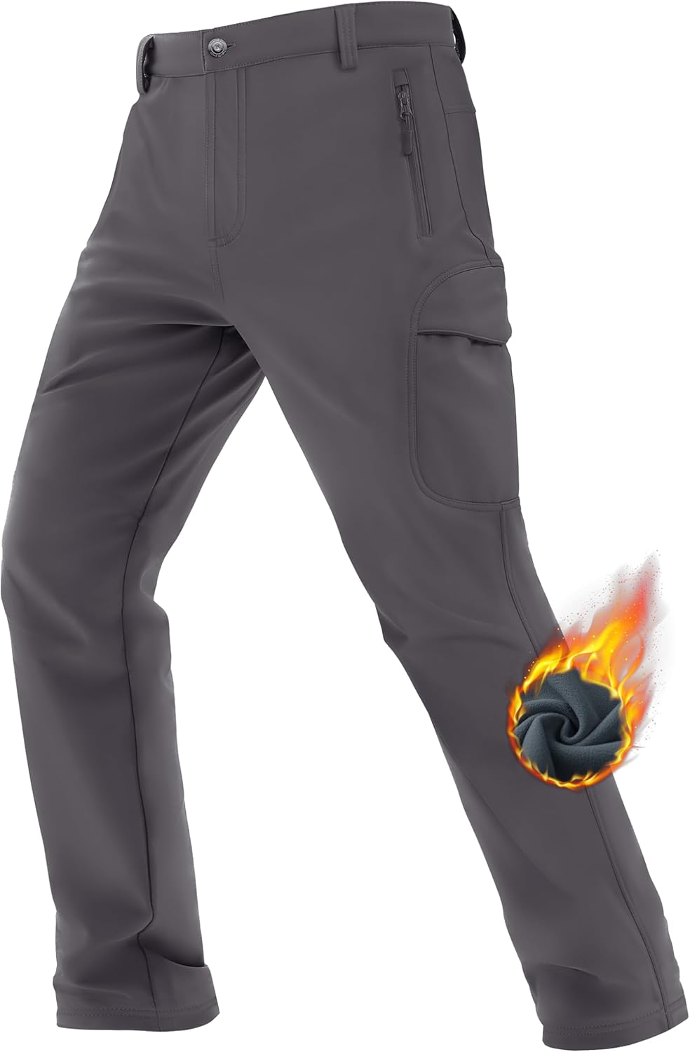 TACVASEN Men's Winter Hiking Pants Fleece Lined Cargo Tactical Work Softshell Snow Ski Waterproof Pants with Pockets