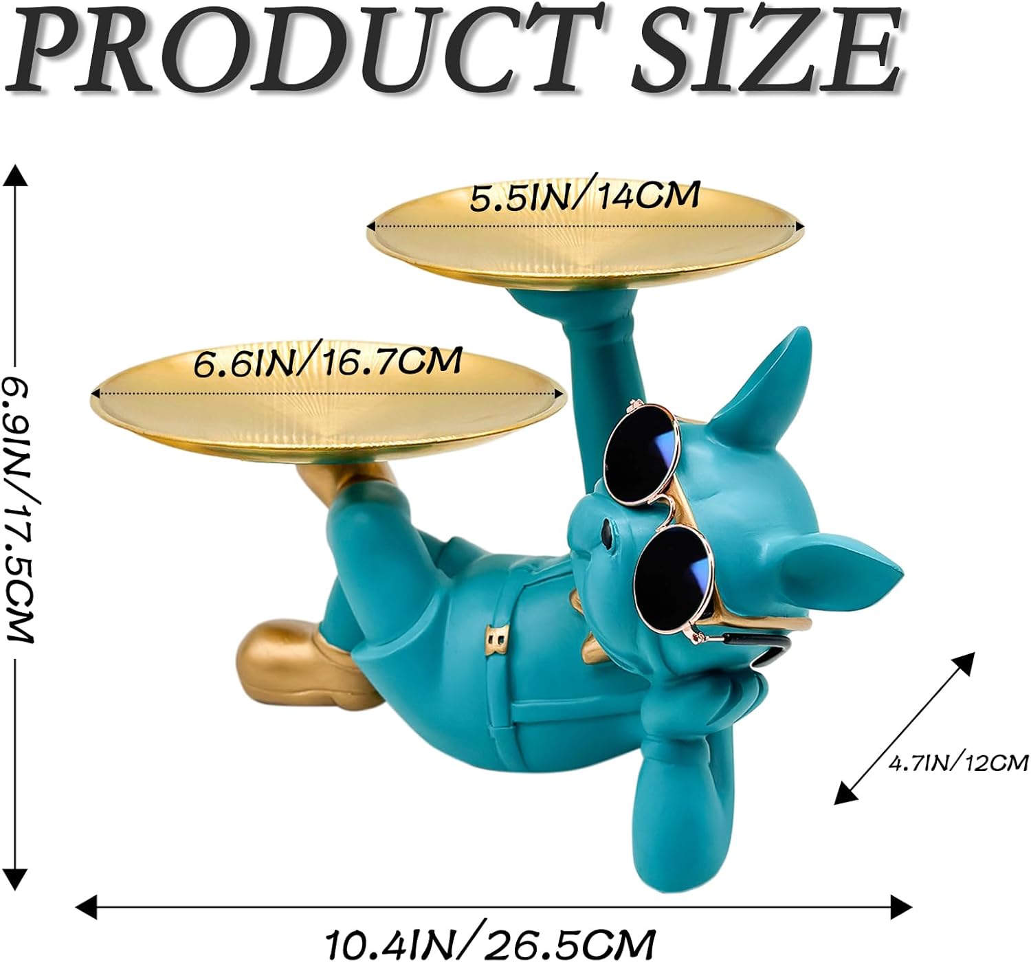 Resin French Bulldog Tray Statue, Lying Bulldog Candy Dish Key Holder Bowl, French Bulldog Accessories, Statues for Office Desk Home Decor Figurines Entryway Table Decor (Blue Green) - Image 4