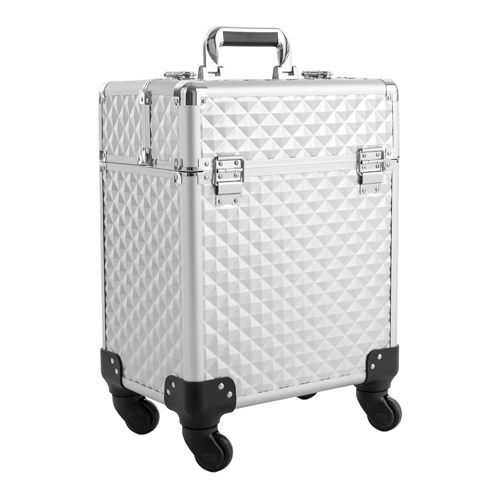 Kosmetikkoffer Groß, Professioneller Schminkkoffer, Multifunktionaler Trolley - Aufbewahrungskoffer Kosmetikkoffer, Beauty Koffer mit 360° Drehbaren Rollen, 34 * 24 * 41cm (Silber)