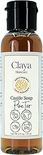 Claya Pine Tar Liquid Castile Soap – Organic Ingredients, Biodegradable, Gentle for Sensitive Skin and Versatile Use (Travel Size 2 fl oz)