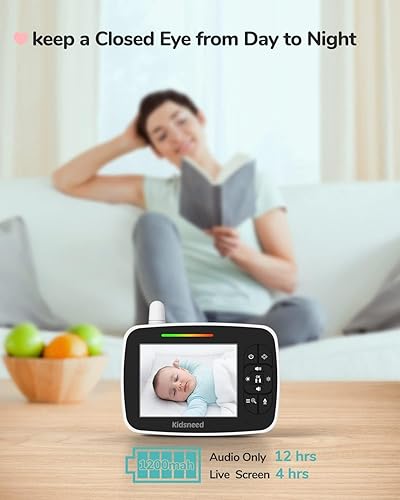 Miniatura 7 de Monitor de bebé Monitor de bebé de 3.5 pulgadas con cámara y audio, panorámica remotainclinaciónzoom, batería de 1200 mAh, visión nocturna,