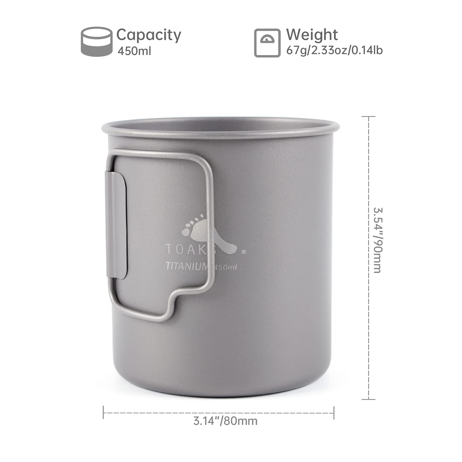TOAKS 450ml Coppa di titanio Backpacking Campeggio Caffettiera Tazza Ultralight Campeggio Stoviglie