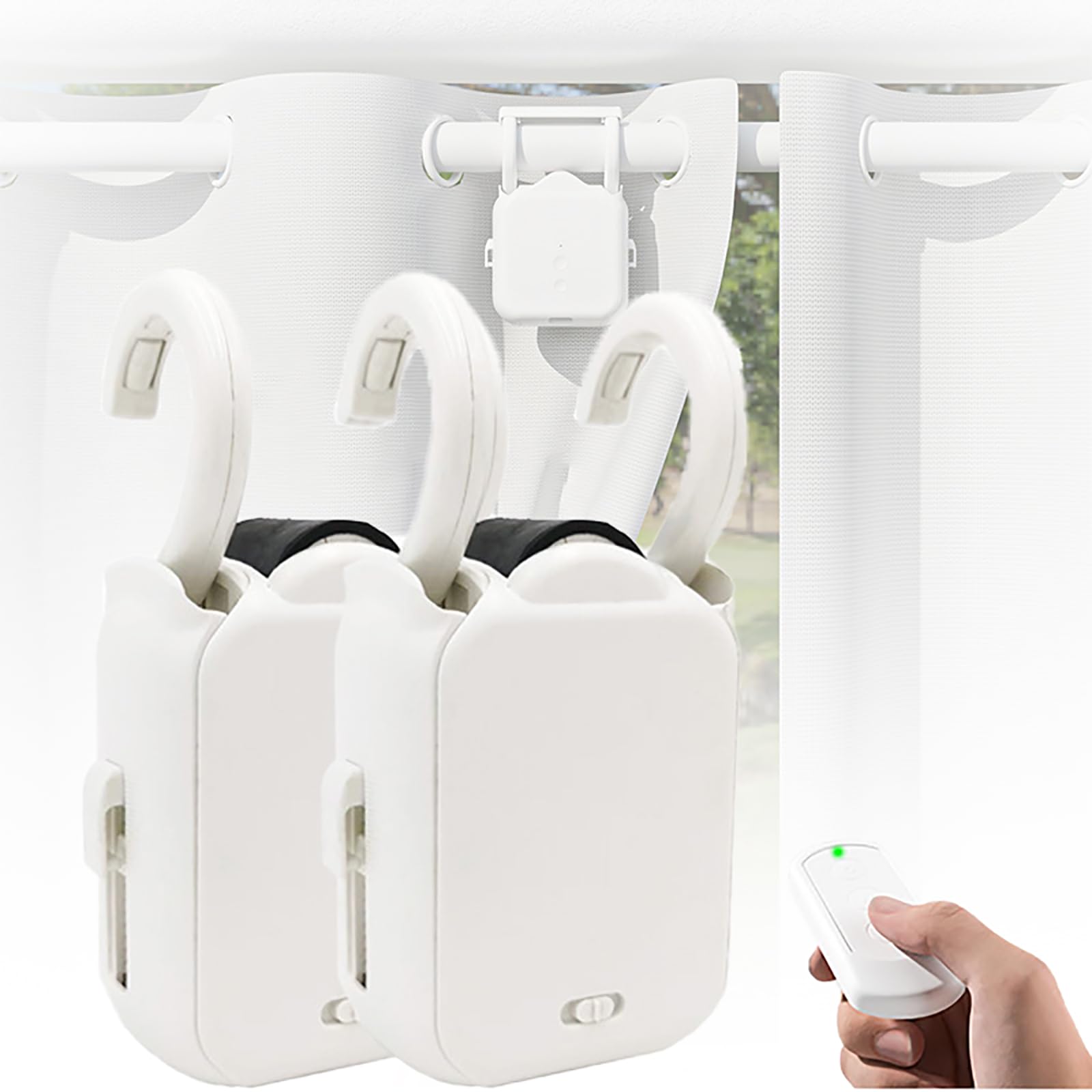 Eoweiot Roman Pole Automatic Curtain Opener Robot, Roman Rod T-Track U-Rail Curtain Track Motor With Remote Control App Control,No Charging ( 2Pcs)