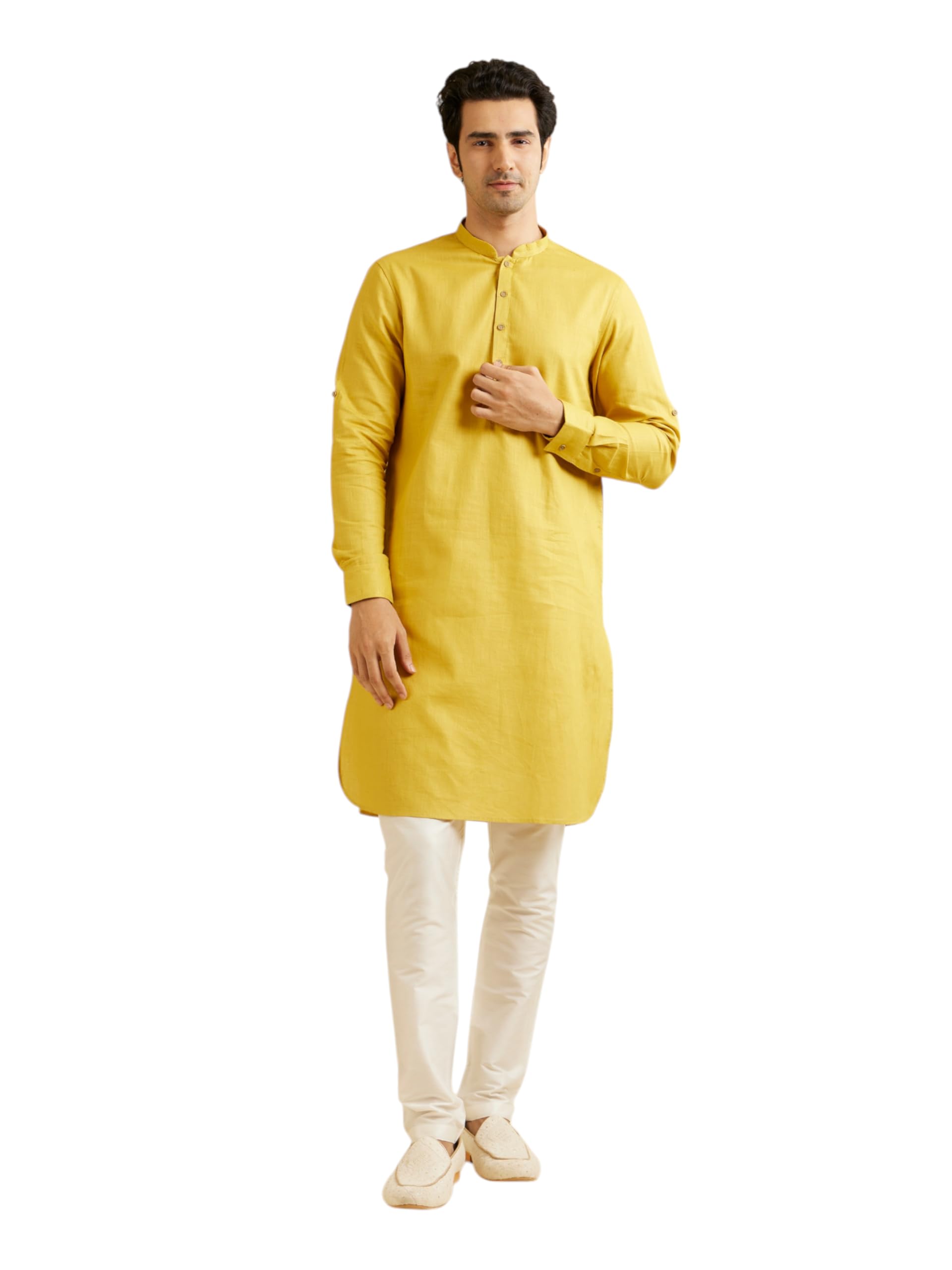 manyavar Men's Cotton Solid Pathani Style Kurta(1pc)-picture-17