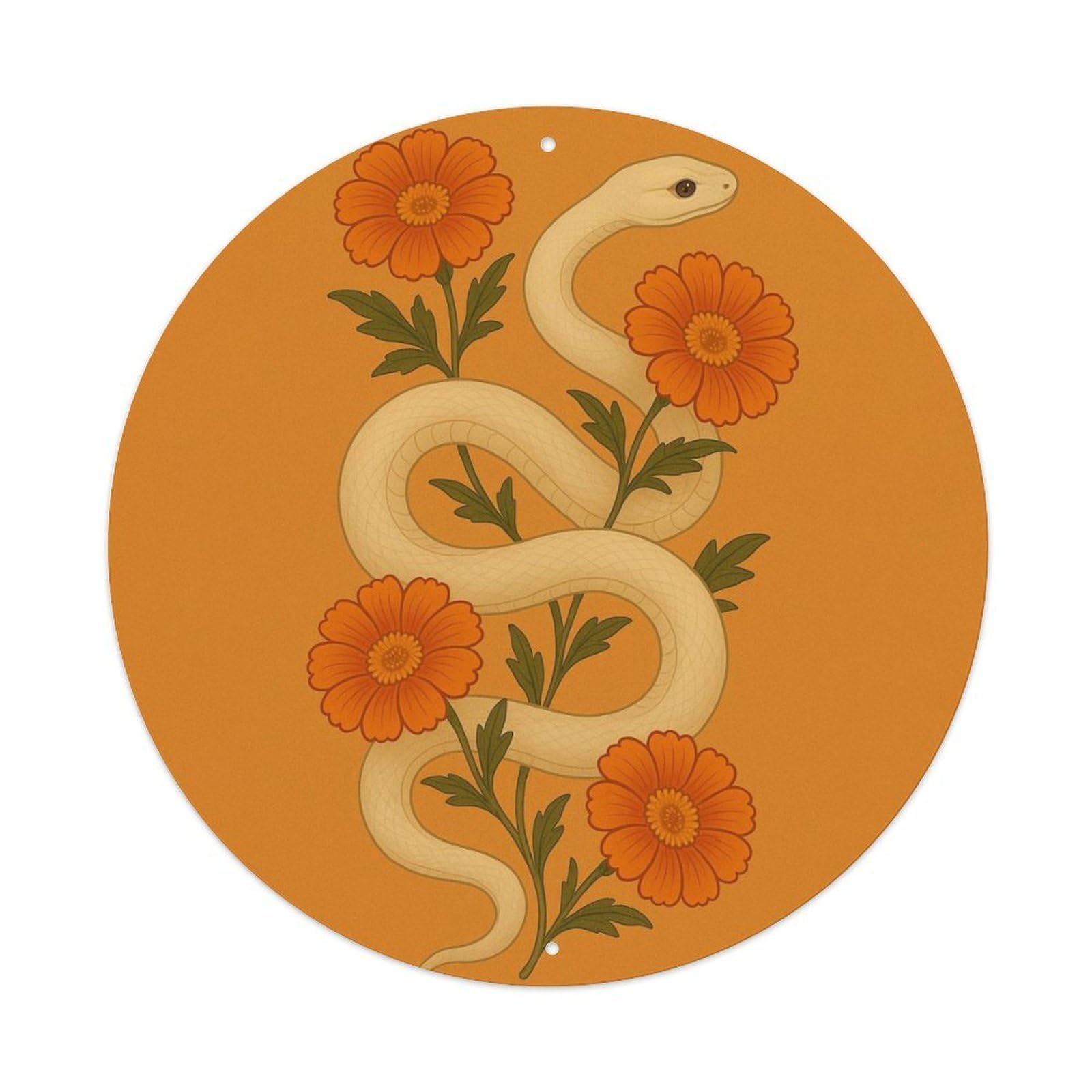 Animal Cream Snake Sulfur Cosmos Orange Boho Vintage Vintage Metal Tin Sign Plaque Wall Decor for Cafe, Club Bar, Office, Garden Metal Poster 8x8Inch