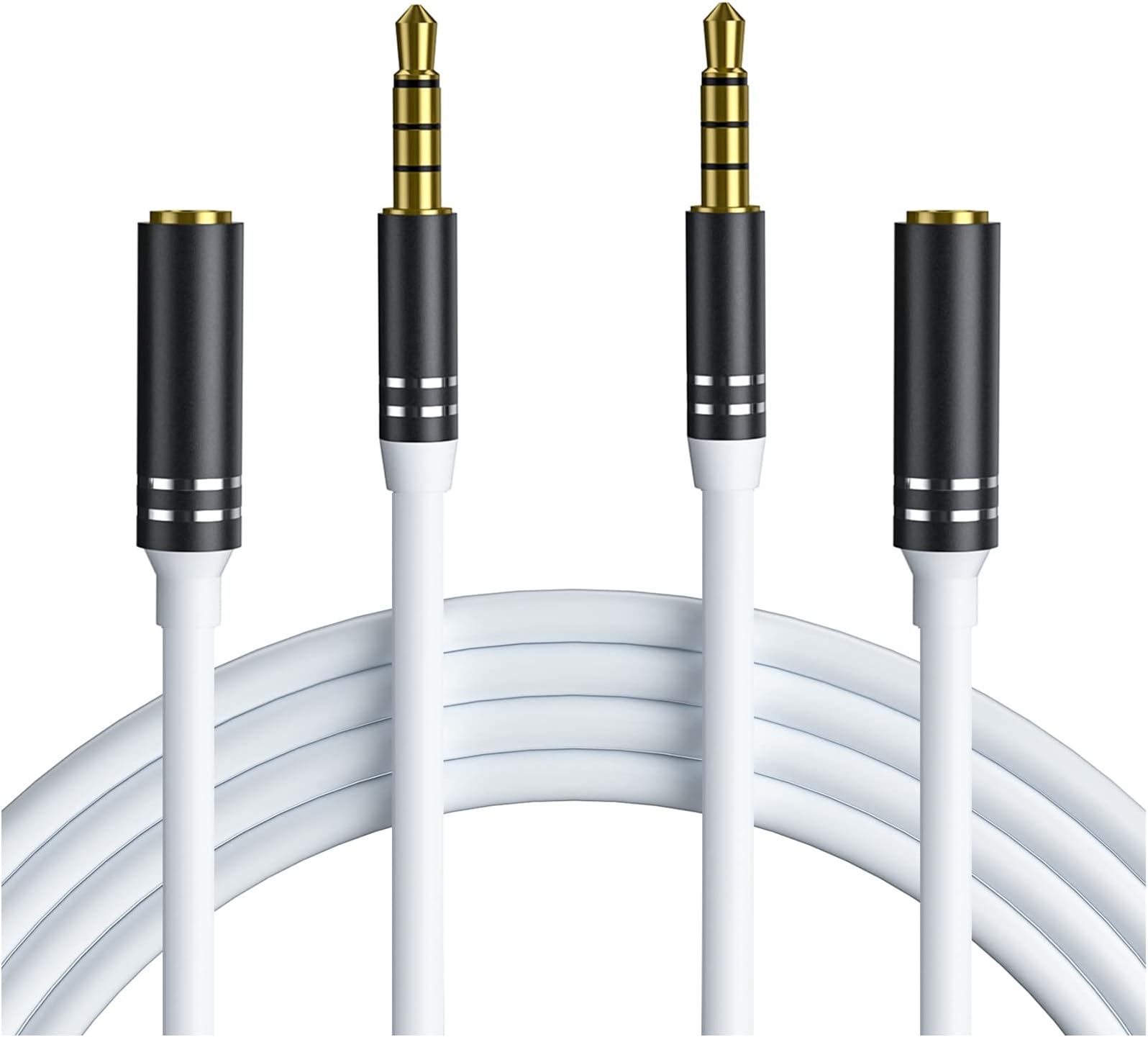 2 Pack 3.5mm Headphone Extension Cable (4Ft/1.2M), 4 Pole Hi-Fi Sound Audio Cable Male to Female AUX Cord, Auxiliary Stereo Extender for Speakers, PC, MP3 and All 3.5 mm Enabled Devices - White