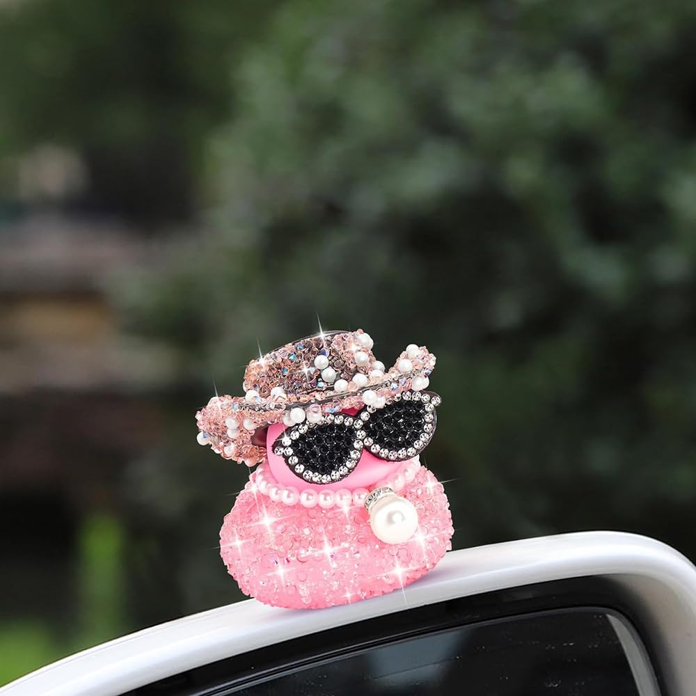 Divertenti Paperelle di Gomma a Forma Diamante con Cappello da Cowboy e Occhiali da Sole per Decorazioni Cruscotto Auto