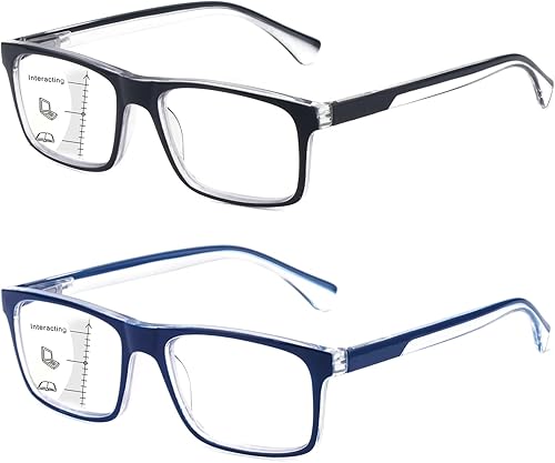 Missfive Paquete de 2 lentes de lectura bifocales ligeros para hombres, bloqueo de luz azul cercanolejano, lectores de bisagra de resorte de doble