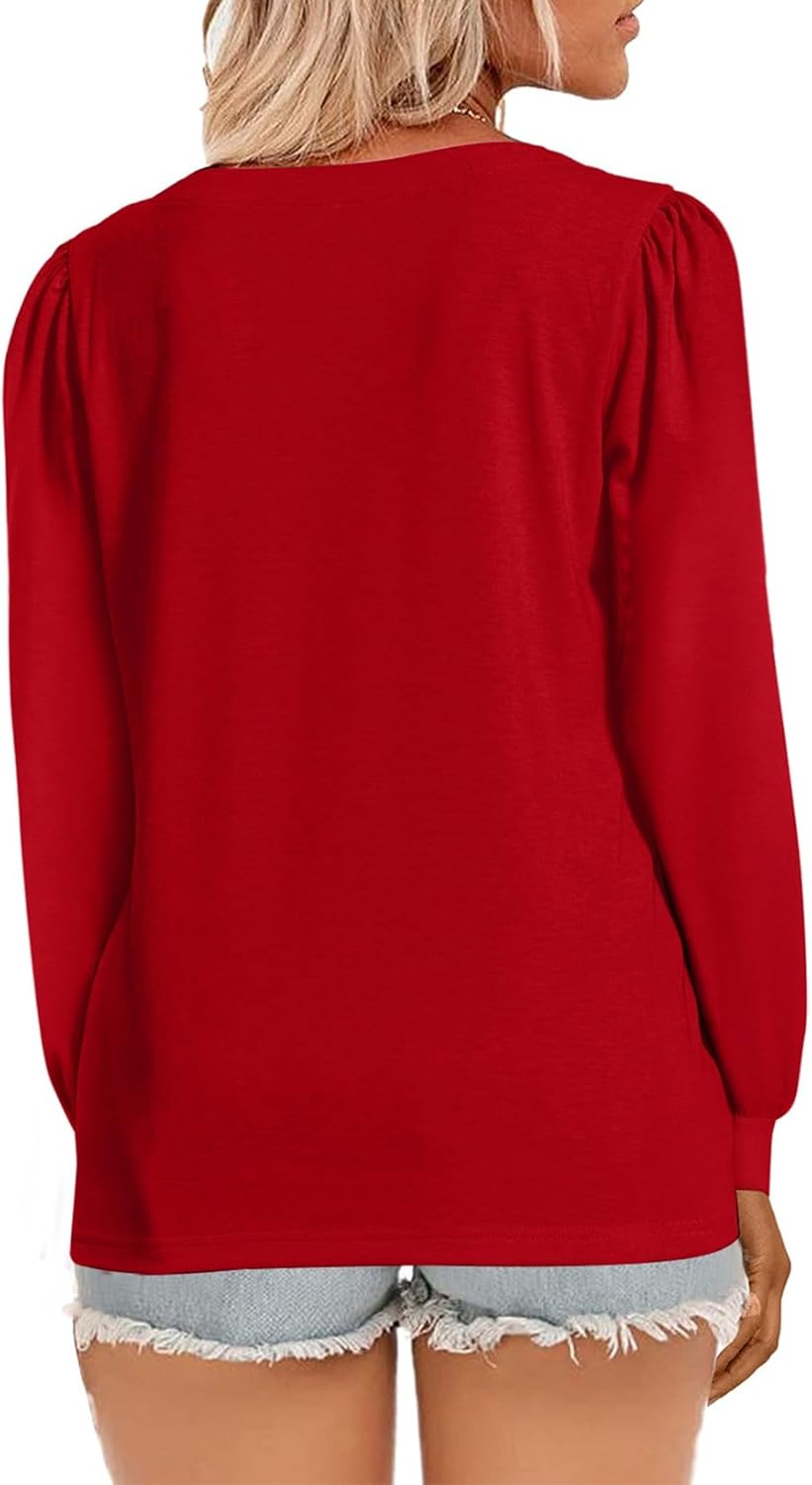 Eytino Womens Plus Size Tops Henley V Neck Long Sleeve Casual Shirts Button Front Loose Fit T Shirt(1X-5X) - Image 2