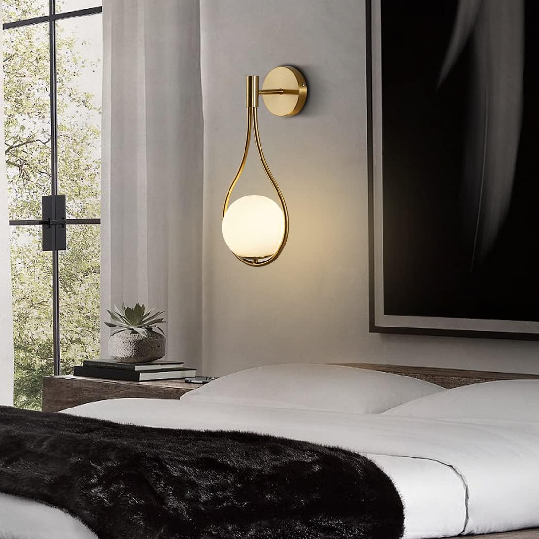 BOKT Globe Wall Sconce Modern Wall Lights Set of 2 Brushed Bathroom Scones Water Drop Wall Light Indoor Decor Lamp Vintage Farmhouse Wall Lamp Fixture for Living Room Bedroom…