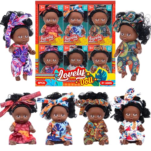 Conjunto de 6 muñecas africanas negras con ropa y diademas miniatura 6
