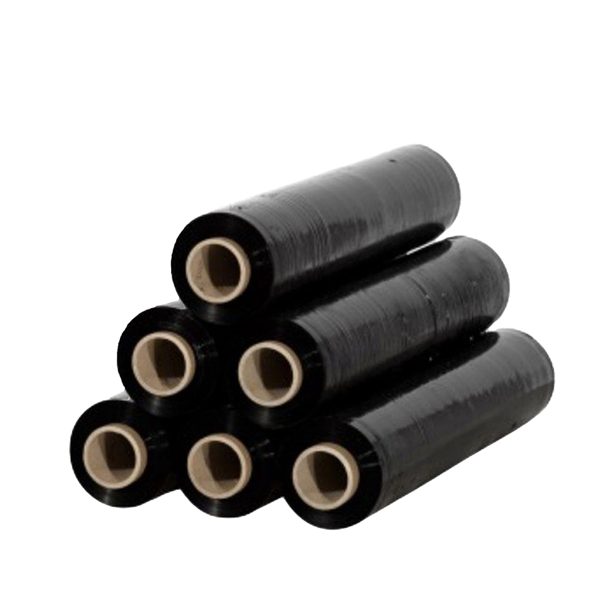 JECO - Lot de 6 bobines de film étirable manuel noir opaque 450mm x 300m 17µ rouleaux film extensible pré-étiré emballage palette colis déménagement