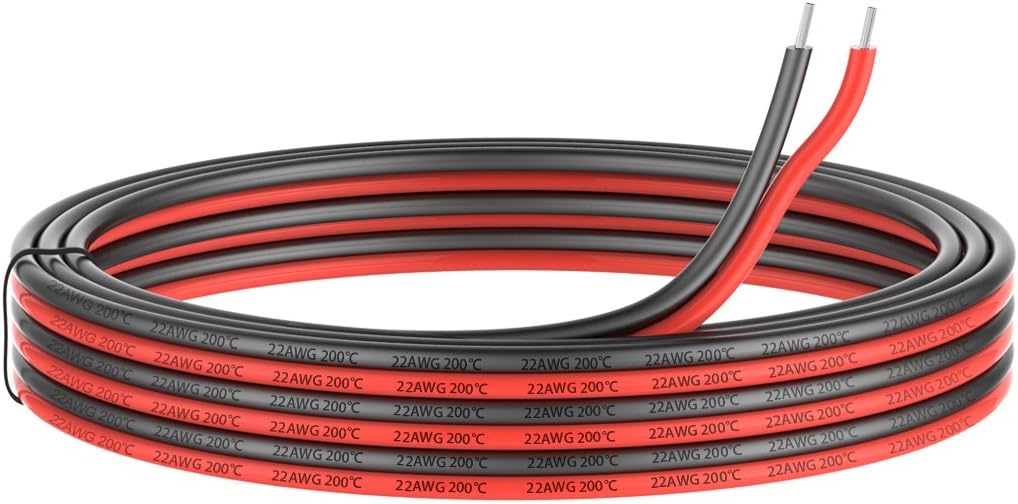 22awg Silicone Electrical Wire 2 Core Wire 20ft [Black 10ft Red 10ft] 22 Gauge Soft and Flexible Hook Up Oxygen Free Strands Tinned Copper Wire