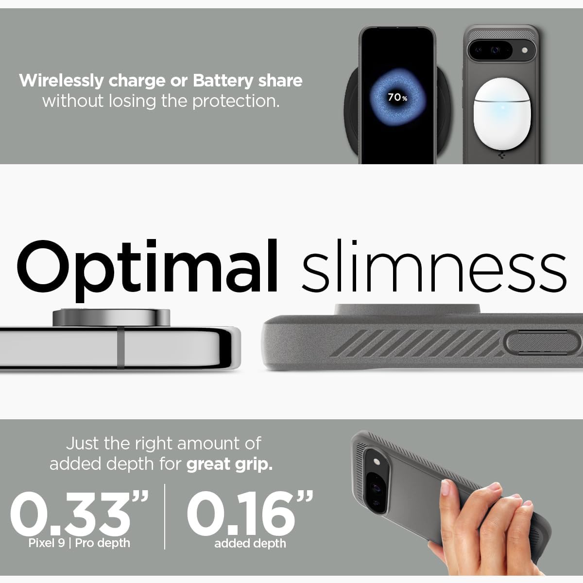 Spigen Rugged Armor Designed for Pixel 9 Case/Pixel 9 Pro Case (2024) [Hard Shell] [Military-Grade Protection] - Marble Gray | Designed for Pixel 9 Case