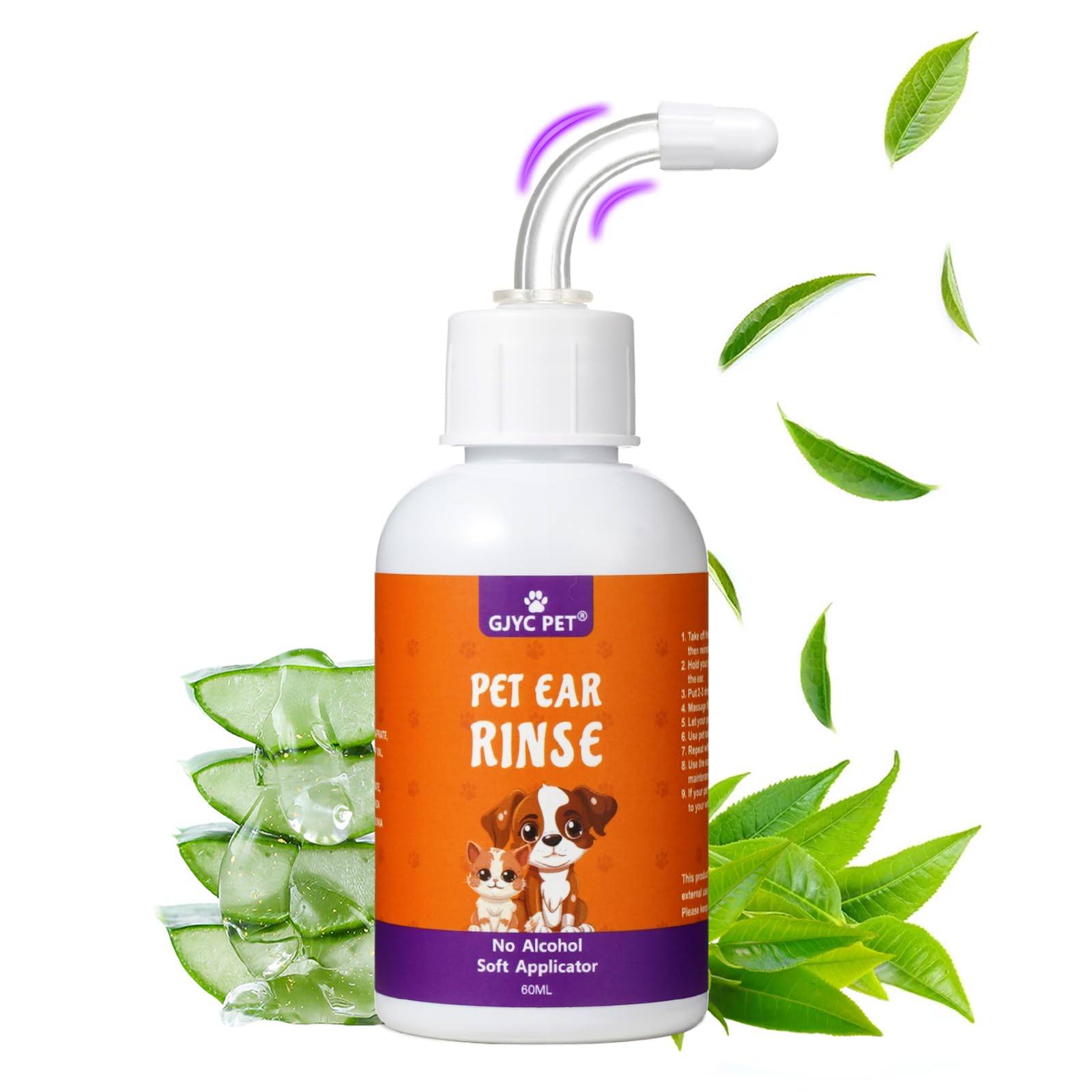 Gocce orecchie cane, Risciacquo per le orecchie del cane, detergente per le orecchie degli animali domestici per cani e gatti, Gocce per le orecchie del cane, Pulizia delle orecchie del cane, 60ml