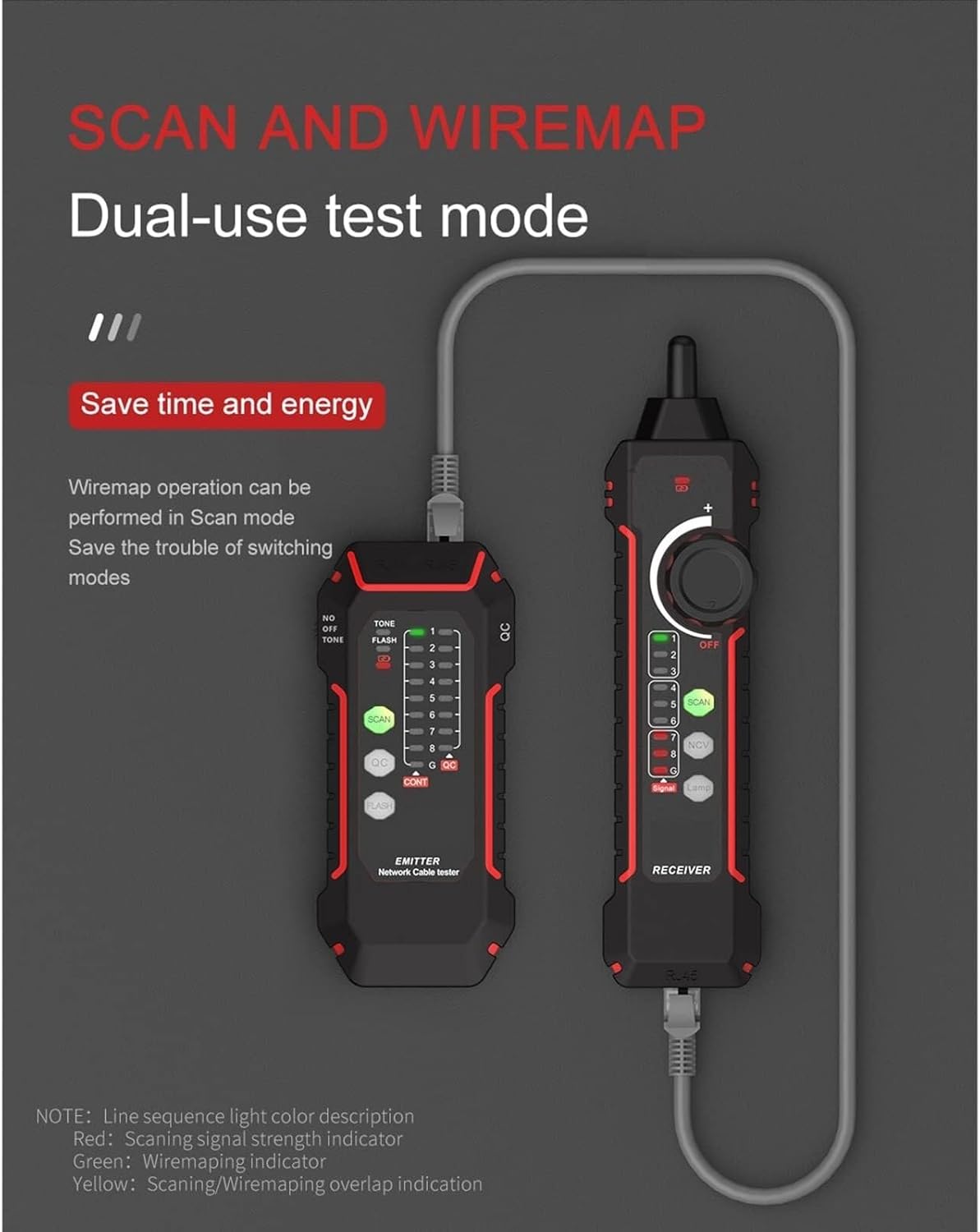 LAN Tester Network Wire Tracker Cable Tracker with LED Indicators in Different Status, Tools for Installing and Maintaining Integrated Cabling and Weak Current Systems