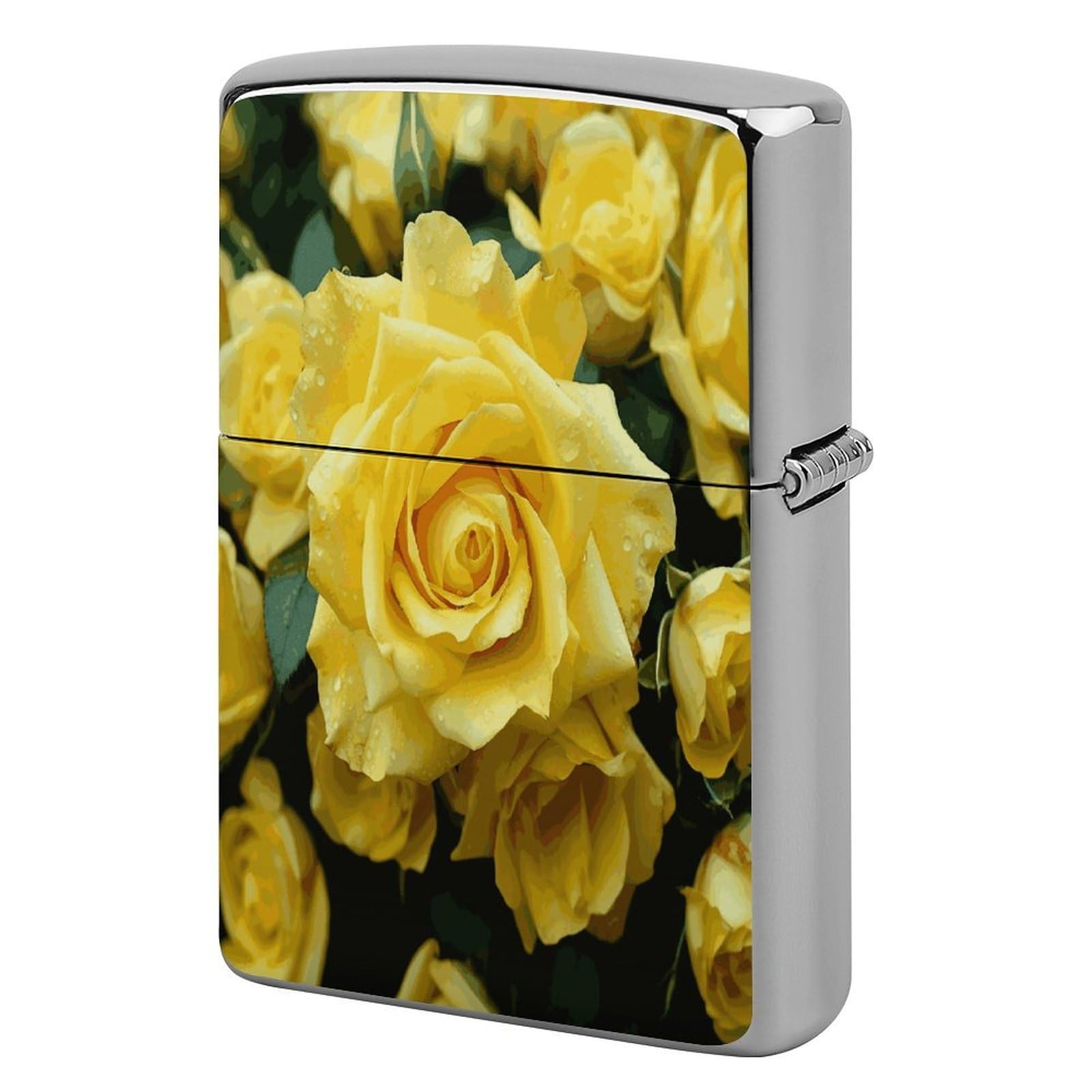 Fekiloot Style Graceful Yellow Rose Flower Lighter Case Cover Lighter Holder