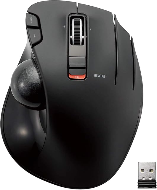 Elecom EX-G Trackball Mouse, Thumb Control, 2.4GHz Wireless, Sculpted Ergonomic Design, 5-Button Function with Smooth Tracking, Ergonomic Design, Windows11, macOS (M-XT2DRBK)