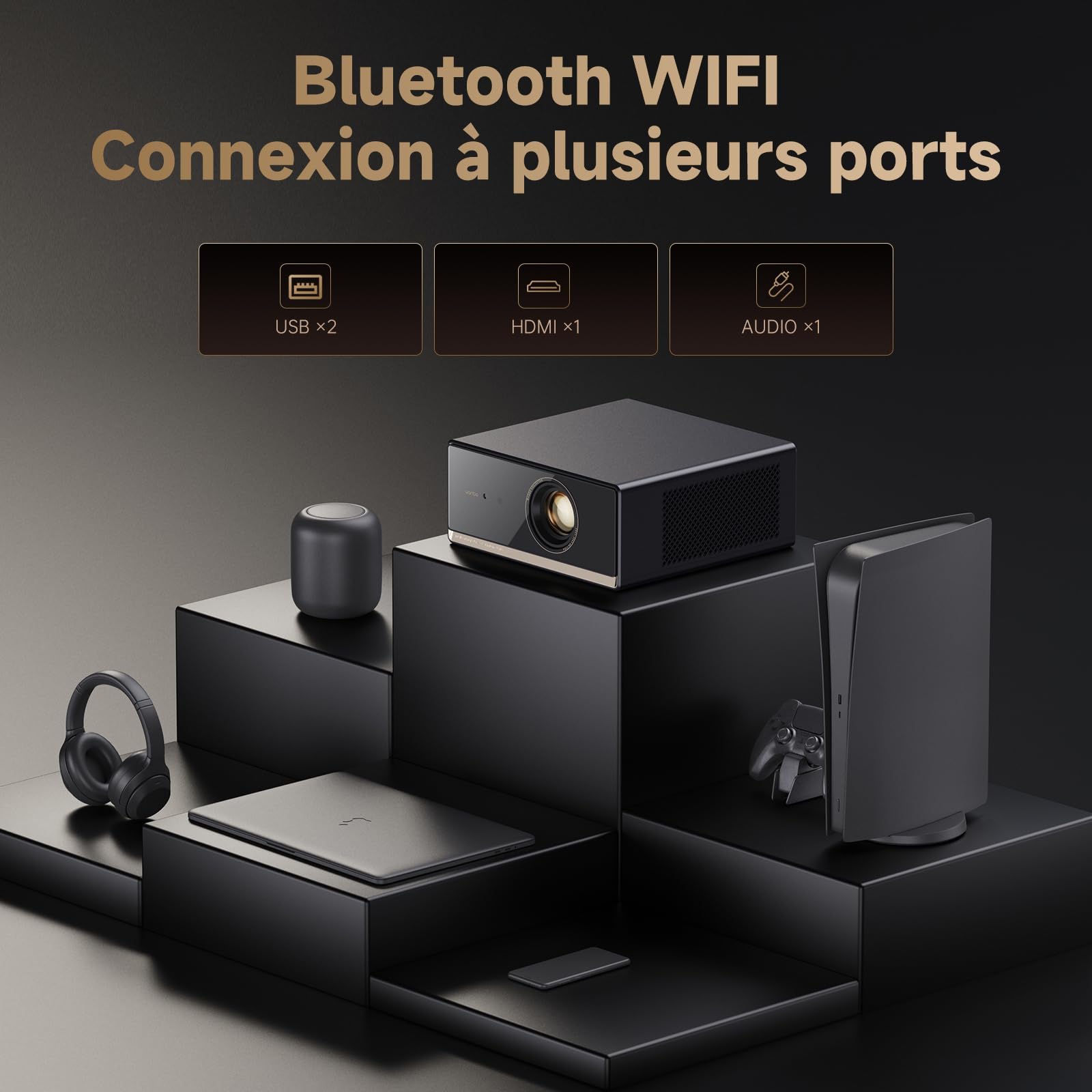 WANBO X5 Pro Vidéoprojecteur 4K avec Google TV et Netflix intégré, 1100 ANSI, HDR10, 1080P Natif, WiFi Bluetooth, Haut-parleurs 12W, Auto Focus & Keystone, HDMI 2.0, Ultra Silencieux 26 DB