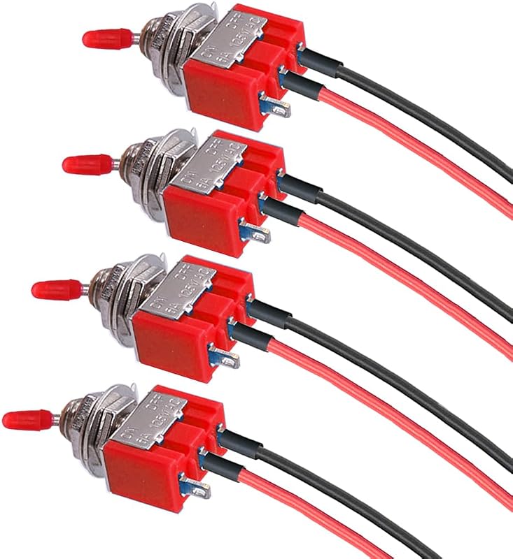 Interruptor tipo Toggle SPST ON-OFF VONVOFF com fios pré-soldados, 3 pinos e 2 posições – 4 unidades