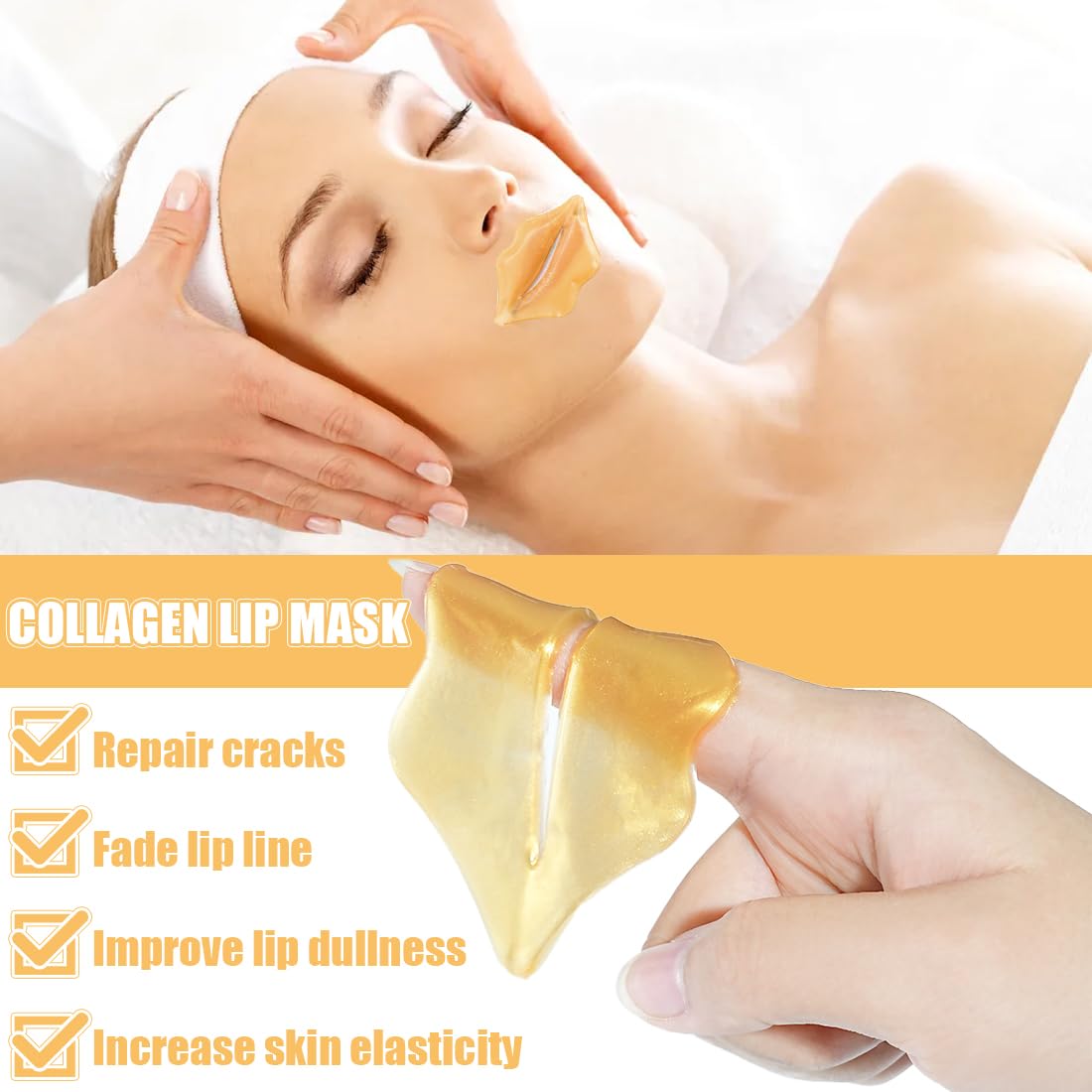 Maschera Volumizzante Labbra, 10 pezzi Lip Plumper, Maschera in Tessuto per Labbra, Idratante, Filler, Rimpolpante, Formula Super Idratante e Rimpolpante, esfoliante labbra, oro