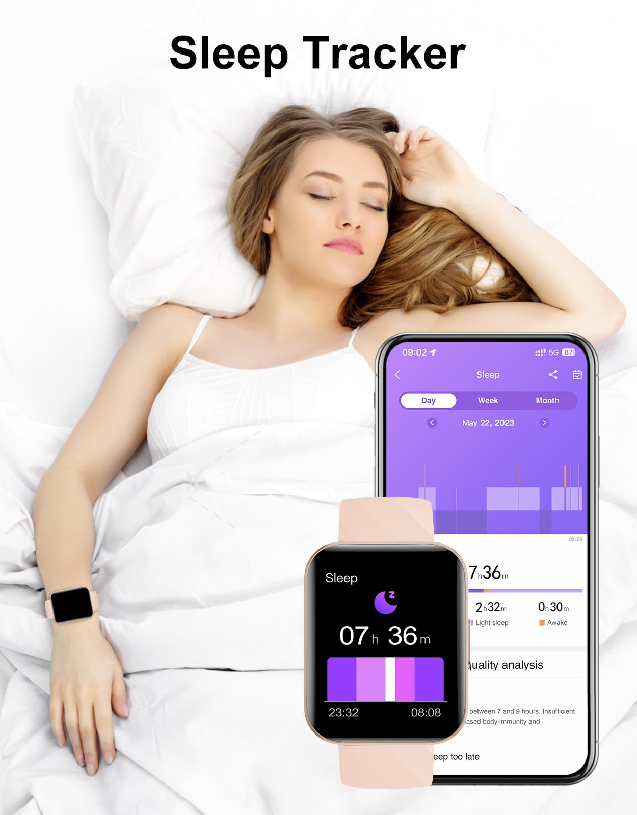 Smartwatch Hombre Mujer con Llamadas, Reloj Inteligente AMOLED 1,83" Podómetro, Pulsómetro SpO2 Sueño, 100+ Deportes, Pantalla Personalizable, Impermeable Whatsapp para iOS Android