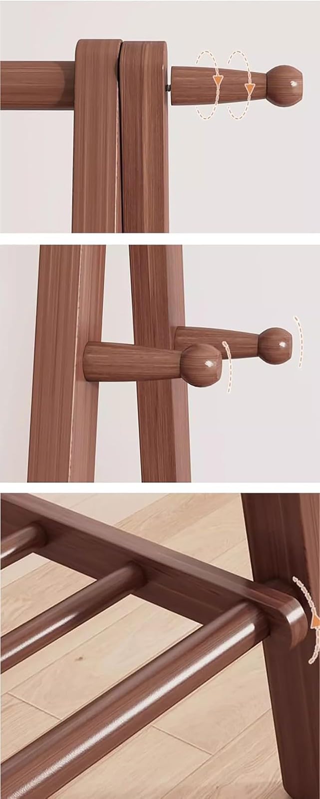 Perchero de Madera Maciza Plegable Grande, Perchero de Pie con Estante De Almacenamiento, 4 Ganchos, para Dormitorio Pequeño Apartamento Cuarto de Invitados Laundr, Haya Natural