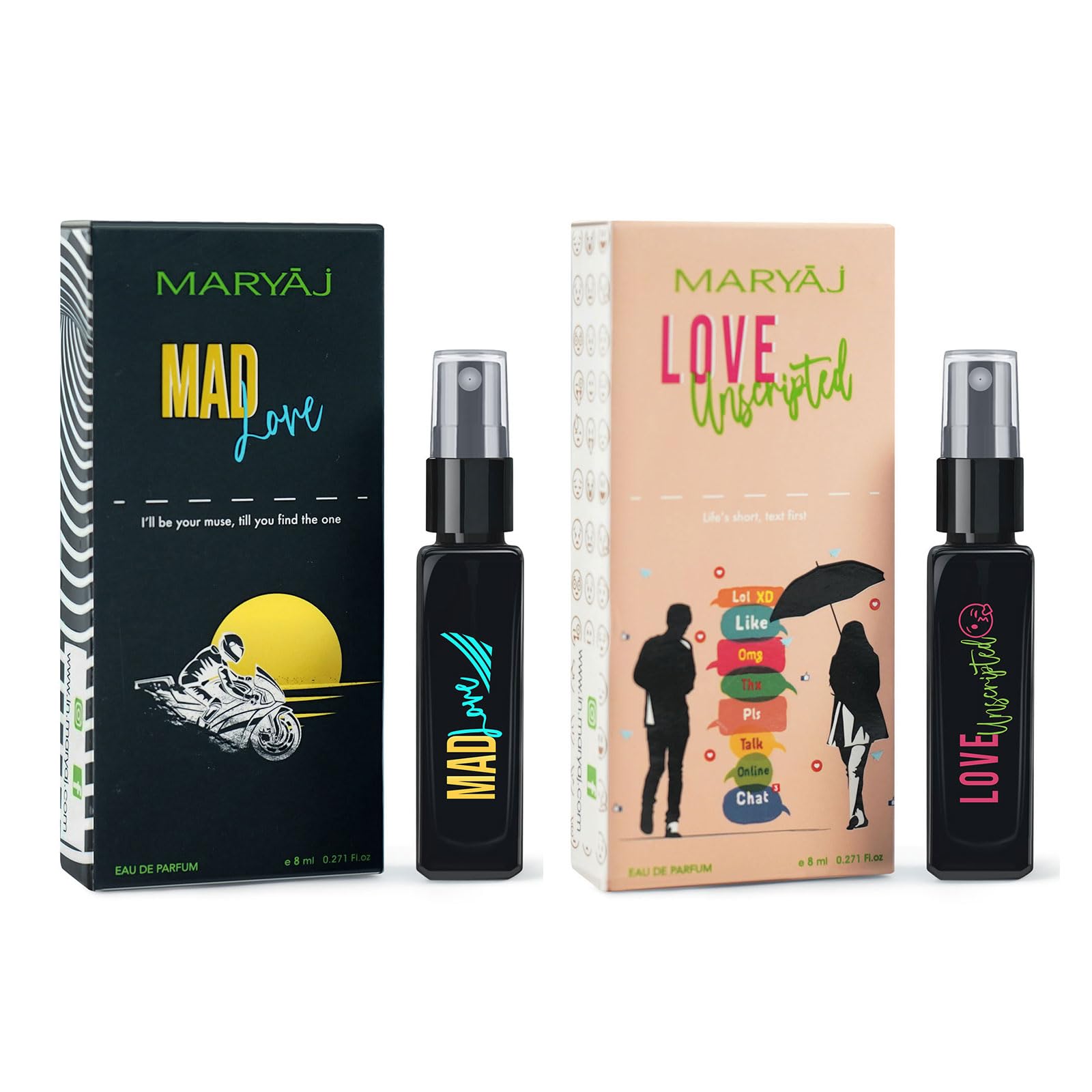 MaryajMad Love EDP and Love Unscripted EDP 8ML Long Lasting Scent Spray Gift For Men and Women