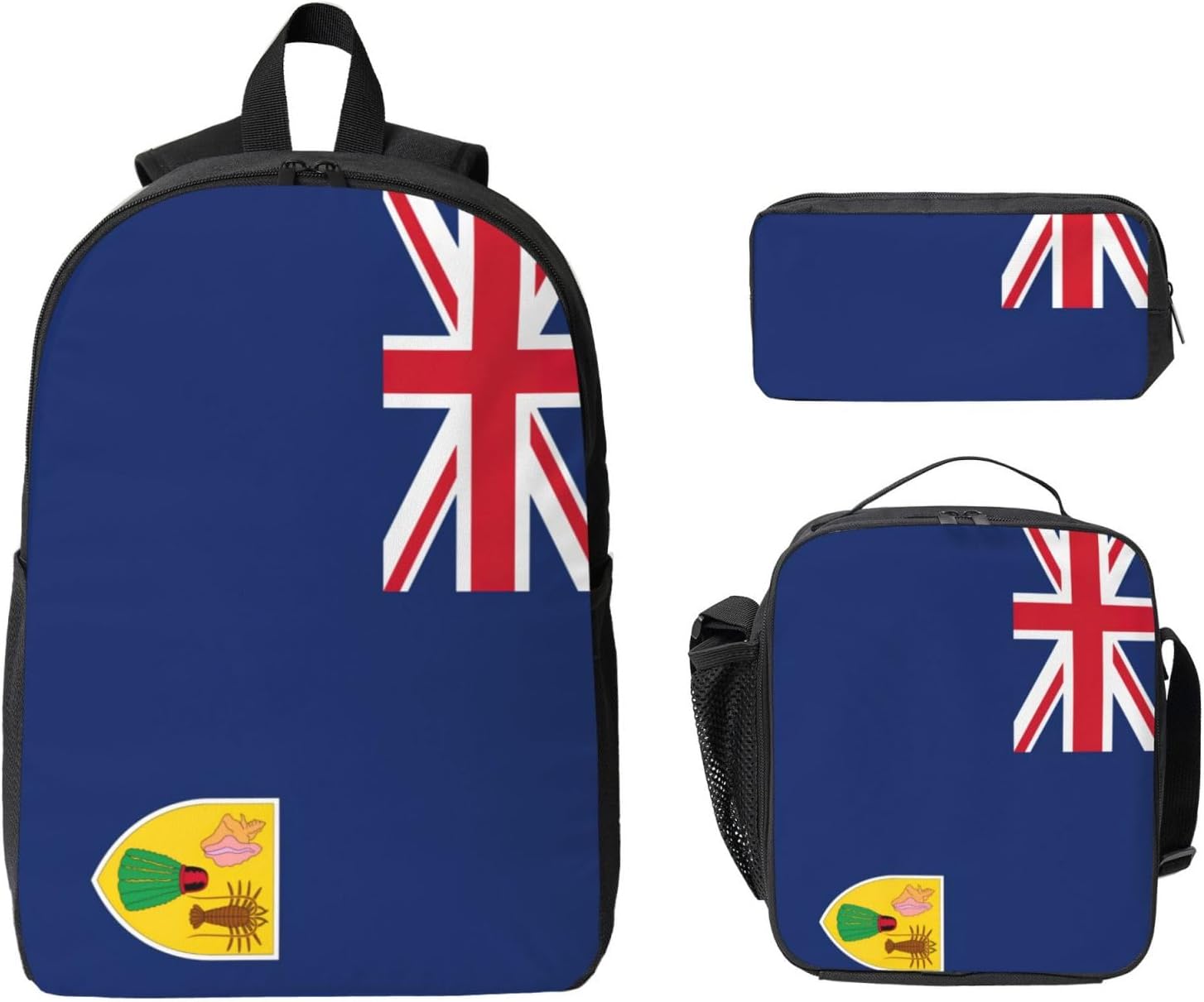 Flag of the Turks and Caicos Islands print 3 Piece Backpack Bags with Lunch Box Pencil Case Set for Travel Work Camping Unisex