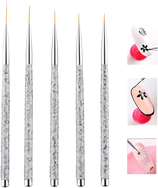 5 Pcs Nail Art Liner Brushes, Professional UV Gel Painting Nail Art Design Brush Pen Set Nail Art Point Drill Drawing Brush Pen Thin Nail Art Brush 7/9/11/15/20mm