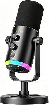 Dynamic USB XLR Gaming Microphone, AI Noise Canceling PC PS5 Streaming MIC