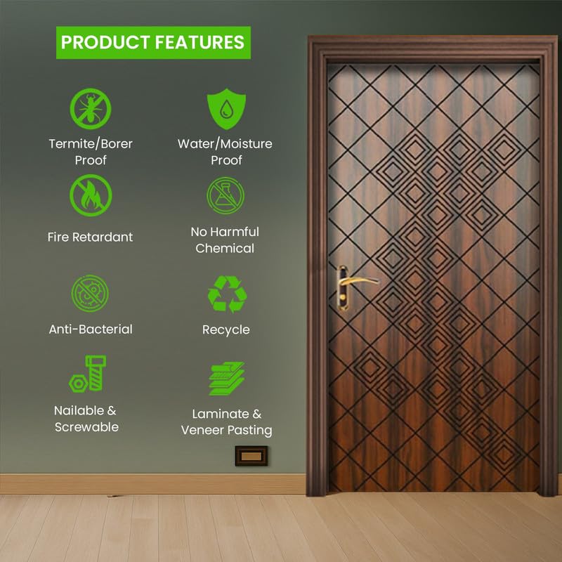 Image of Floresta WPC Door| European Technology| Actual WPC| Thickness 30mm| Size 81x27| Weight 24kg| 550 kg /m Density| Life Time Warranty Termite /Borer-Water /Moisture Proof, Fire Retardant| Eco Friendly