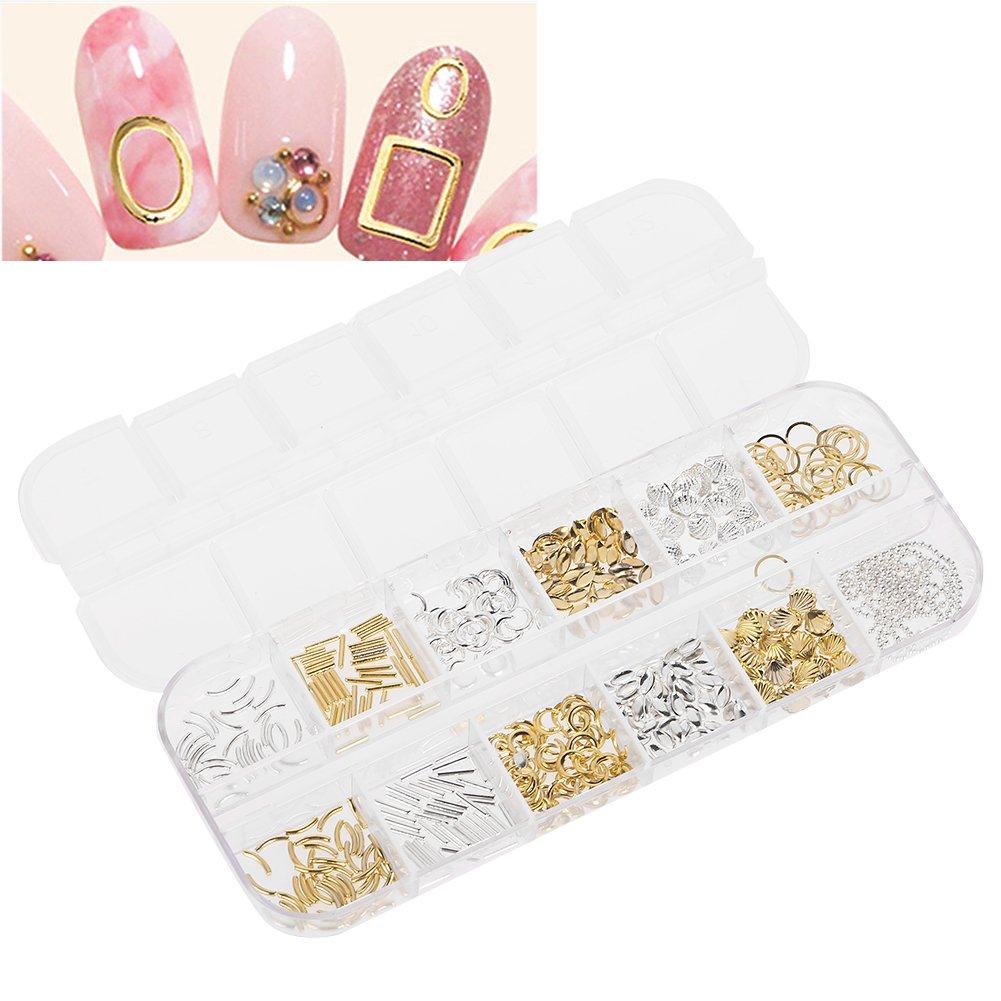 12 Siatka Mieszane Style Nail Art Decoration wydrążony metalowy powłoka Gwiazda Szpilki łańcuchowe DIY Akcesoria do paznokci sztuki dekoracji (02)