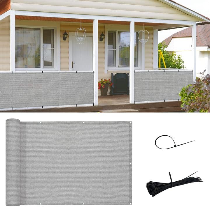3'x16' Brown Grey Balcony Deck Privacy Screen Fence, Apartments Railing, Heavy Duty Wind Block Screen for Outdoor,Backyard,Patio,Porch Privacy（We Make Custom Sizes）