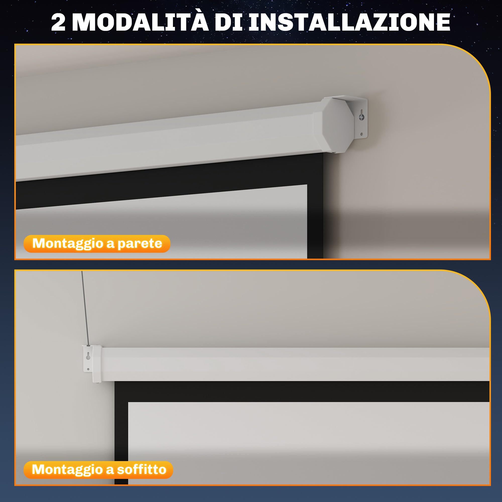HOMCOM Telo Proiettore da 84 Pollici 4K HD Formato 4:3, Altezza Regolabile Manuale, Schermo Proiettore da Parete Soffitto, Grandangolo 160°, Telo Videoproiettore per Casa Home Cinema Ufficio, Bianco