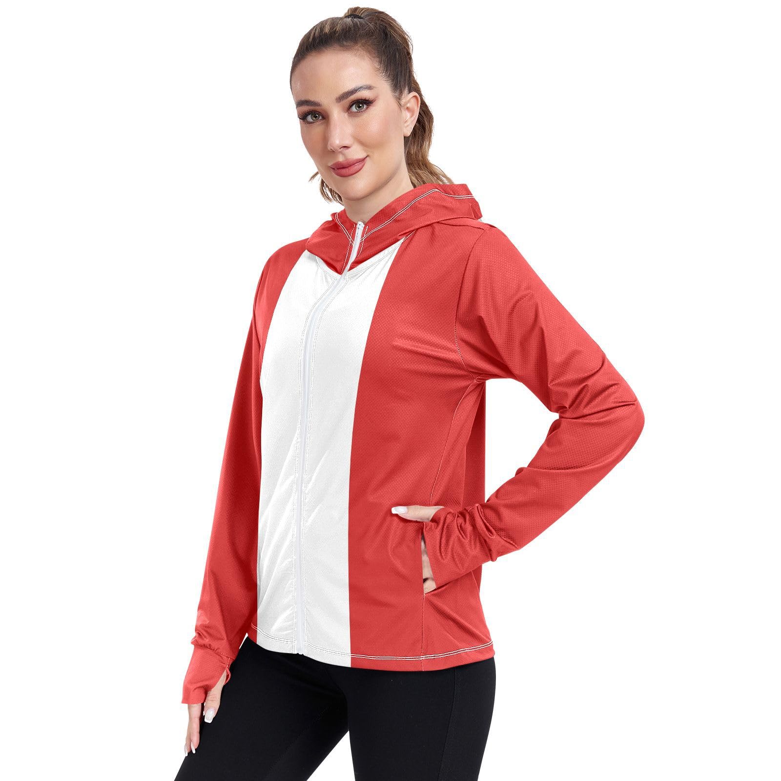 Peru Flag Womens UPF 50+ Sun Protection Hoodie Jacket Lightweight Long Sleeve Sun Shirt with Pocket Multicoloured