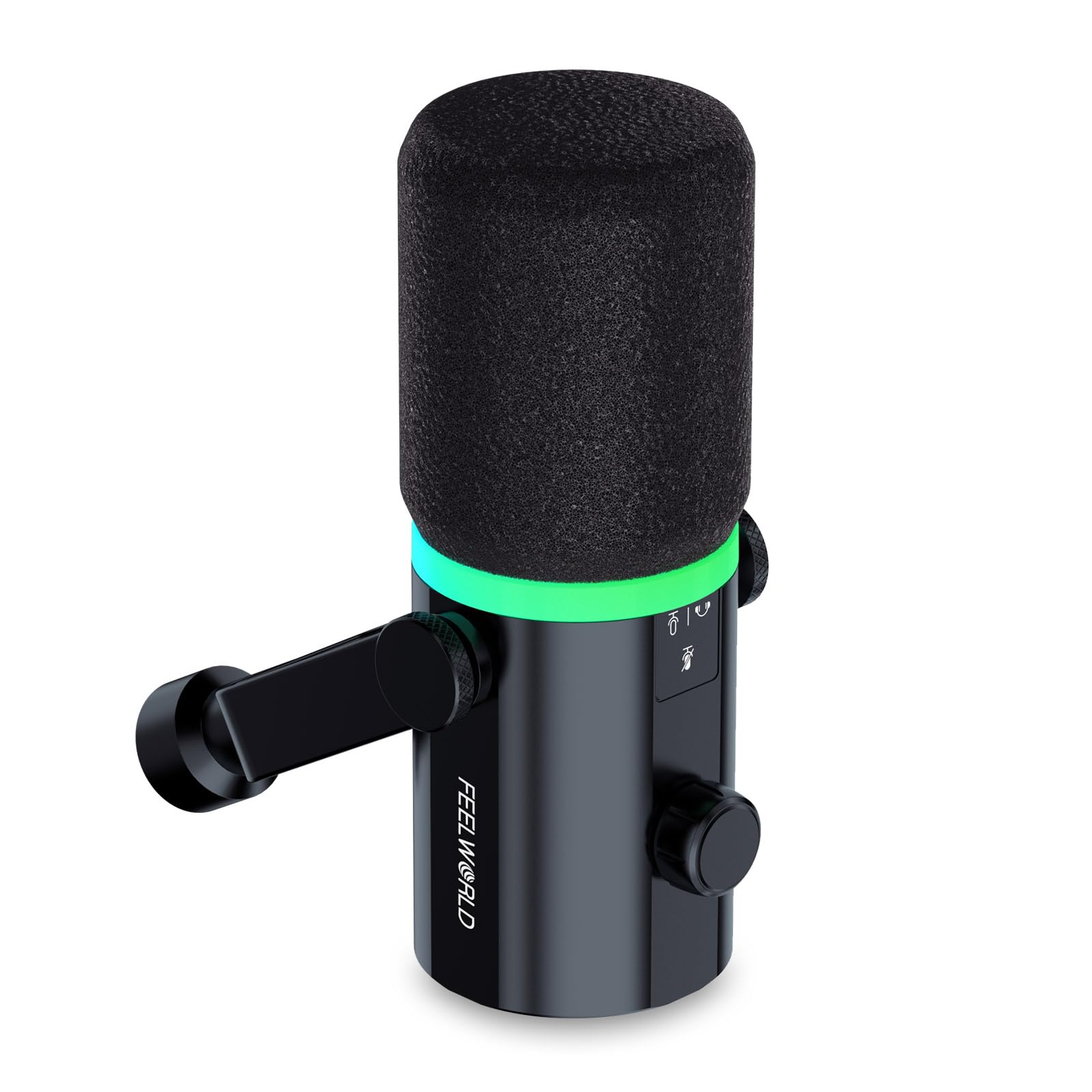 FEELWORLD Dynamic Microphones XRL/USB Micrófono para juegos Dynamic RGB Mic para grabación de transmisión vocal podcast PM1-XS