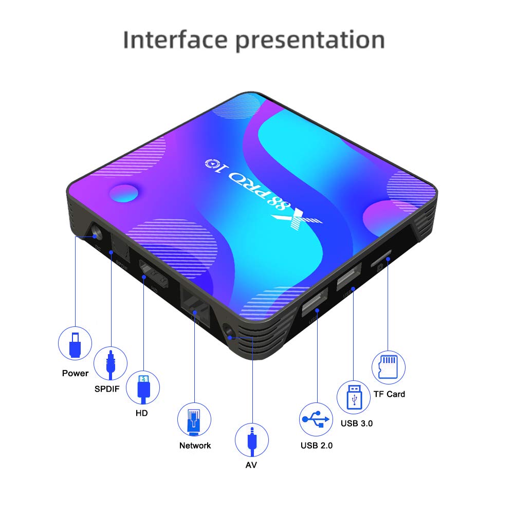 Android 11 TV Box,Android Box 4GB RAM 64GB ROM RK3318 Quad-Core 64bit Cortex-A53 Support 2.4/5.0GHz Dual-Band WiFi BT4.0 3D 4K 10/100M Ethernet HD 2.0 Smart TV Box