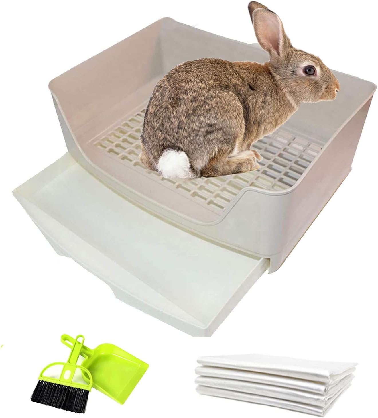 Tfwadmx Rabbit Litter Box, Large Bunny Corner Toilet Potty Trainer with Drawer Bigger Pet Pan for Adult Guinea Pigs, Chinchilla,…