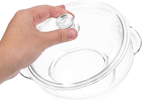 Miniatura 3 de Hemoton Cacerola de vidrio redonda con tapa y asas, olla de cocina cubierta para cocinar, hornear, servir