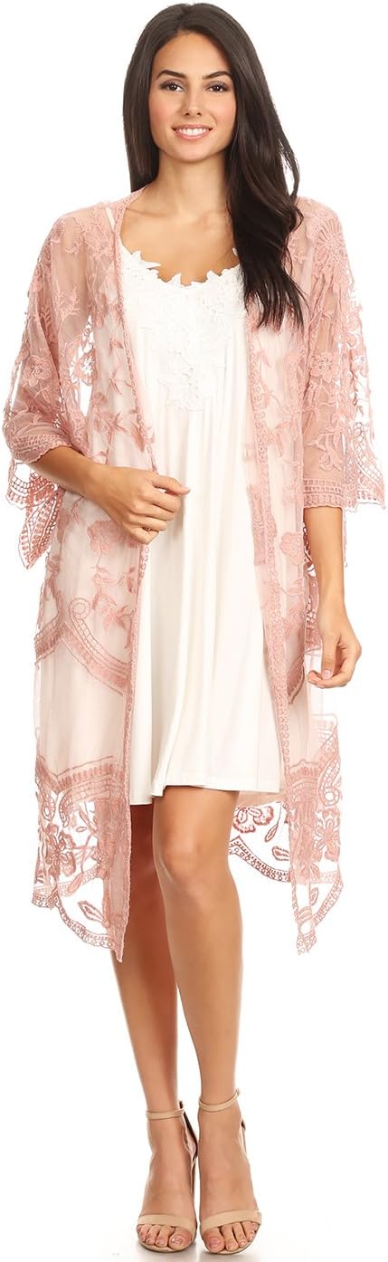 Floral Crochet Lace Cardigan for Women Beach Cover Ups Dress Kimono
